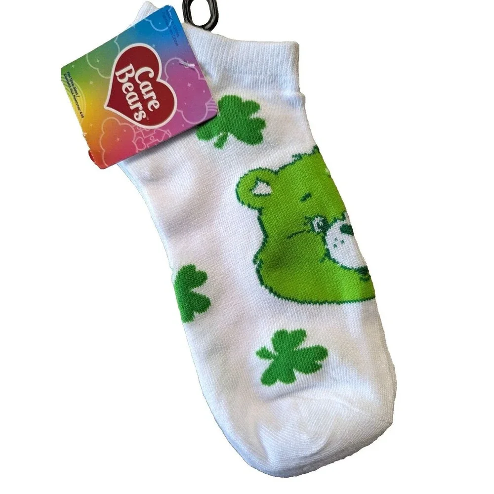 Care Bears Good Luck Bear Socks Size 4-10 Green No-Show St. Patrick's Day Clover